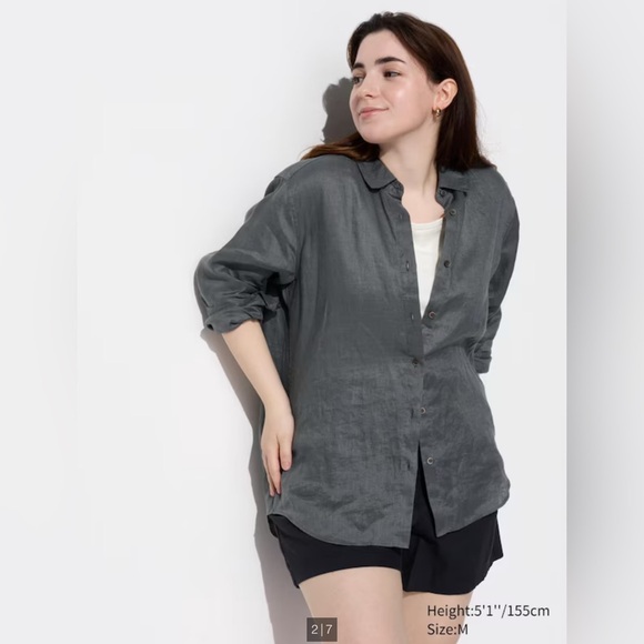 💎 UNIQLO 💎100% LINEN SHIRT WOMEN S GREY